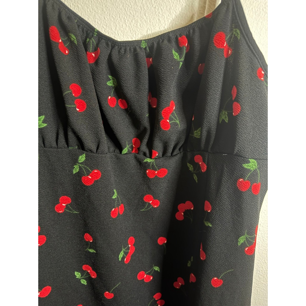 Women's Black Red Cherry Print Midi Dress L - Picture 3 of 6